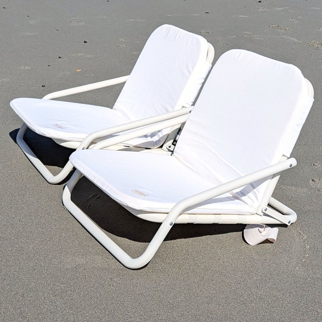The Witterings: White Boho Beach Umbrella & Beach Chair Set