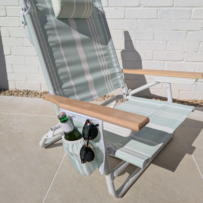 The Hove: Green Striped Backpack Beach Chair