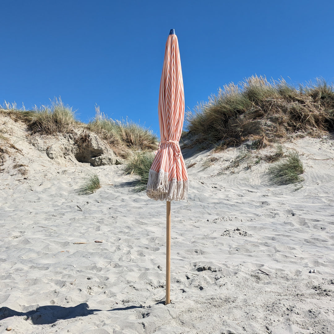The Southbourne: Peach Striped Boho Beach Umbrella