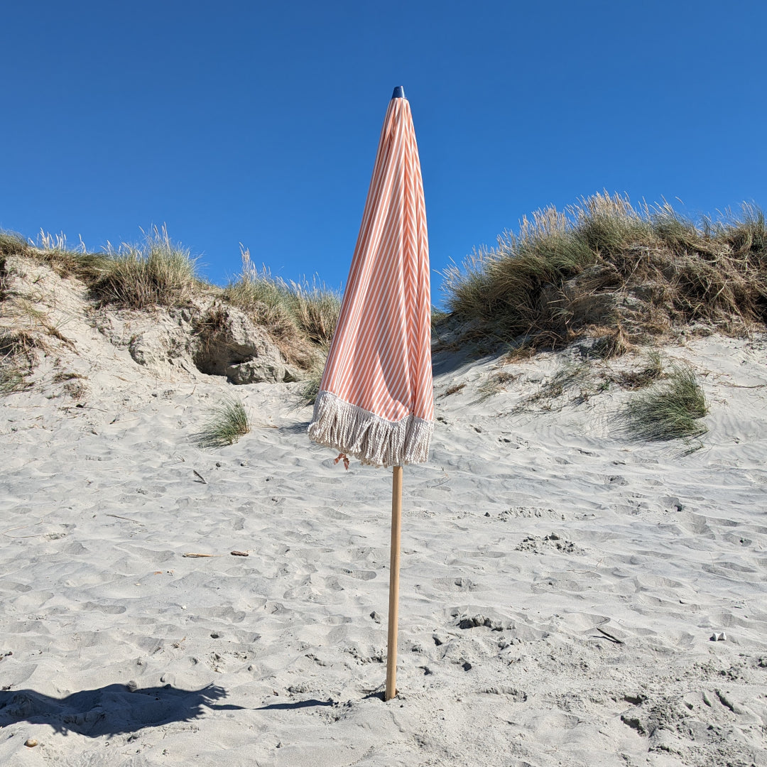 The Southbourne: Peach Striped Boho Beach Umbrella