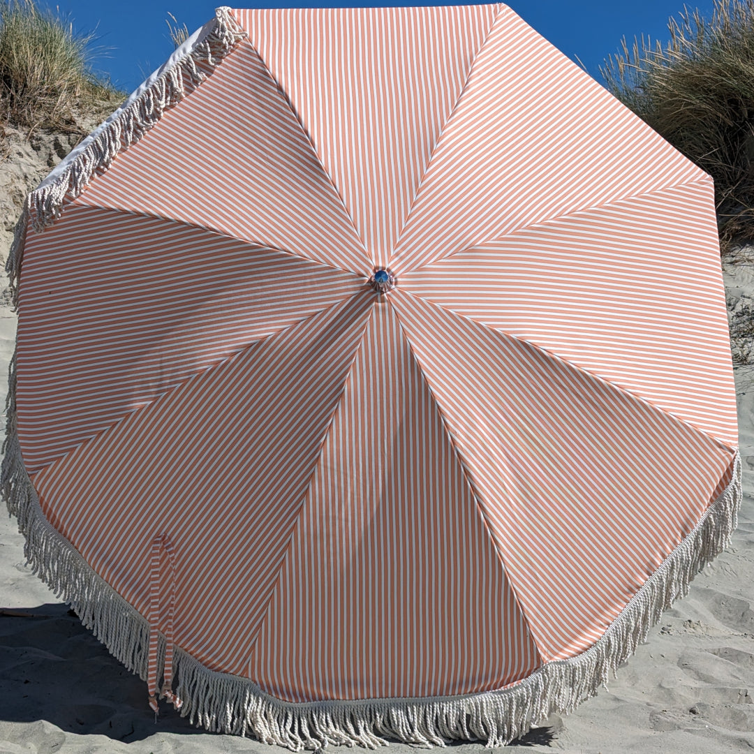 The Southbourne: Peach Striped Boho Beach Umbrella