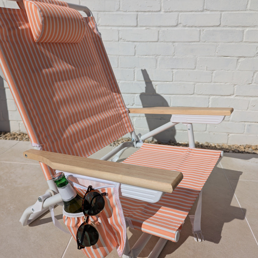 The Southbourne: Peach Striped Backpack Beach Chair