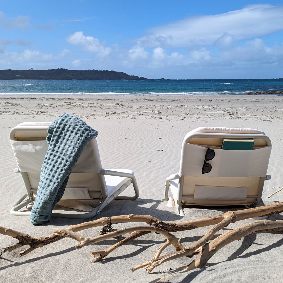 The Witterings: White Boho Beach Umbrella & Beach Chair Set