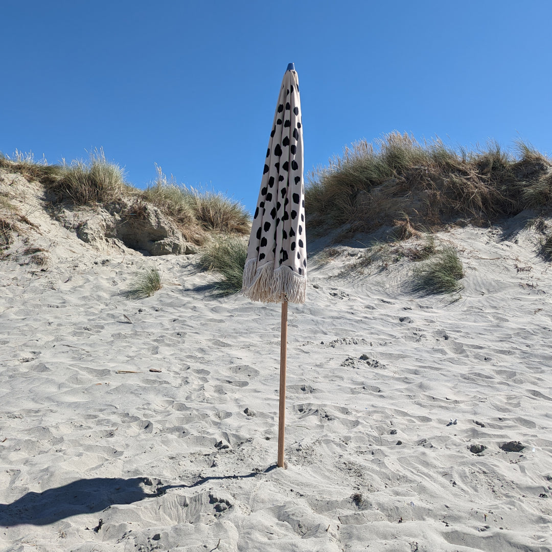 The Woolacombe: Black Spotted Boho Beach Umbrella