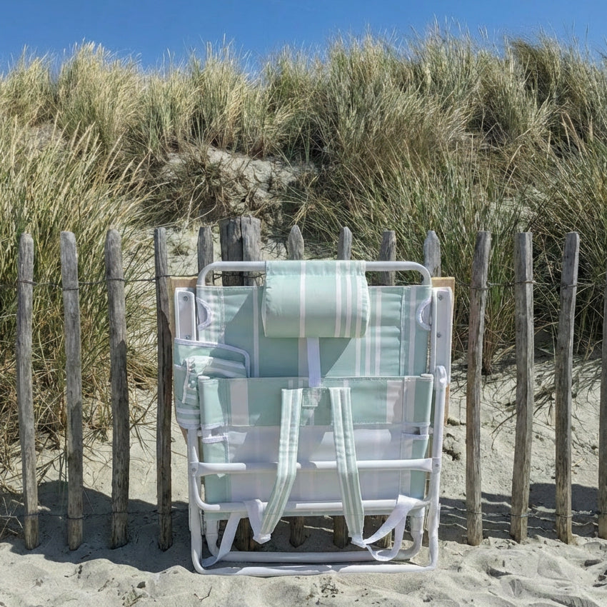 The Hove: Green Striped Backpack Beach Chair