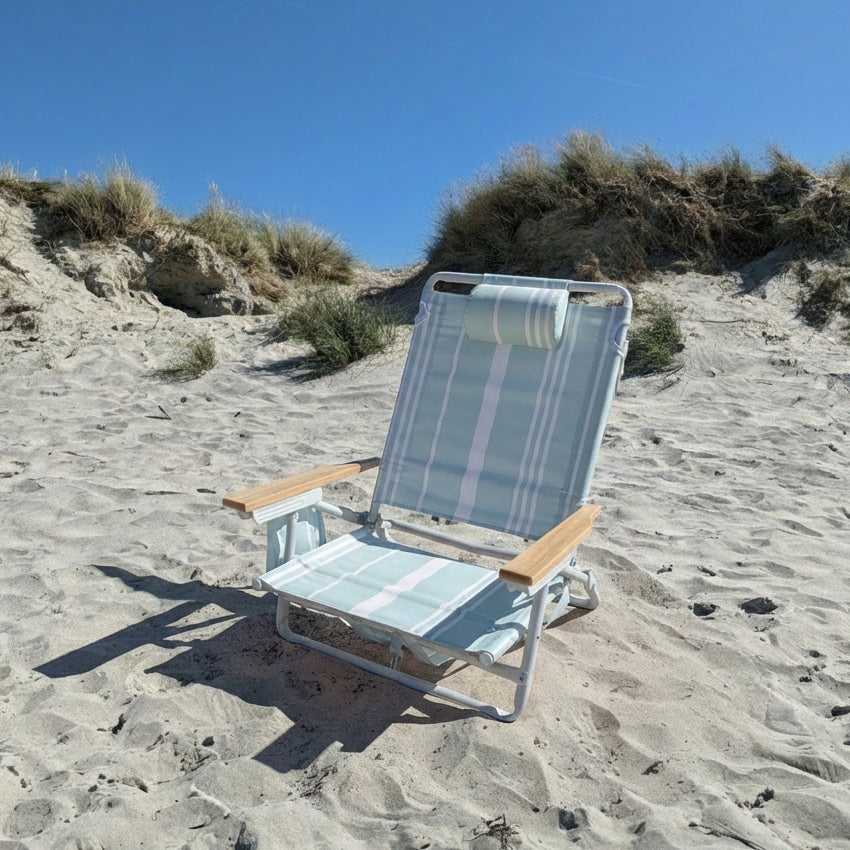 The Hove: Green Striped Backpack Beach Chair