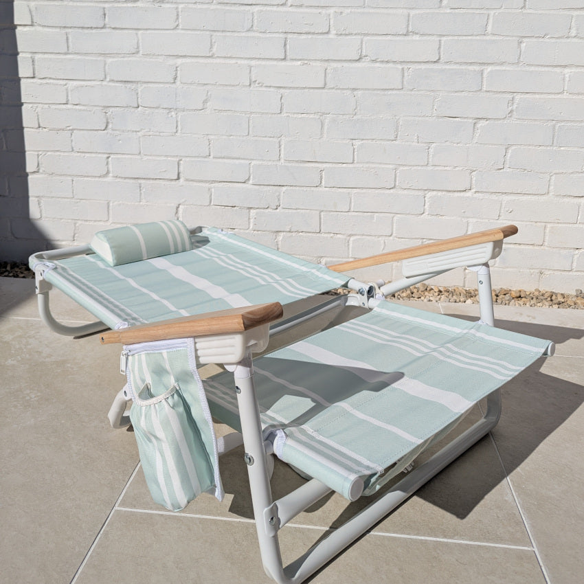 The Hove: Green Striped Backpack Beach Chair