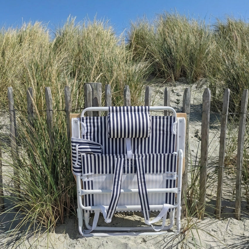 The Holkham: Navy Striped Backpack Beach Chair