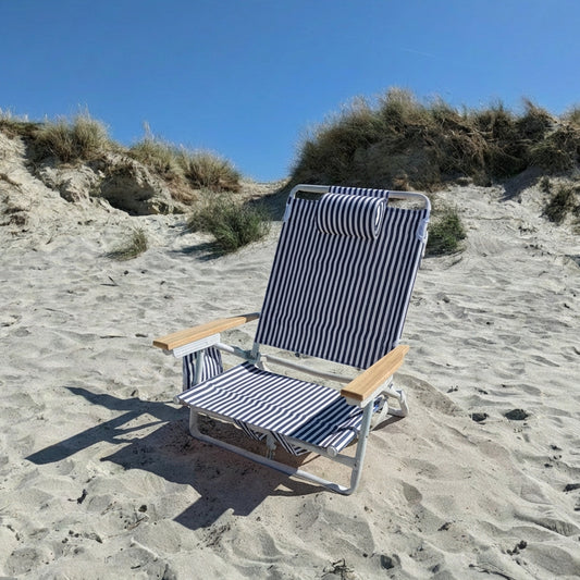 The Holkham: Navy Striped Backpack Beach Chair