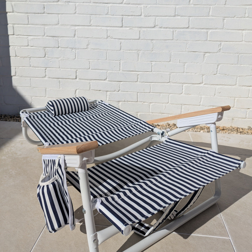 The Holkham: Navy Striped Backpack Beach Chair