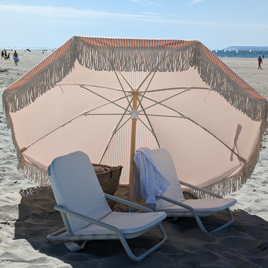 The Southbourne: Peach Striped Boho Beach Umbrella