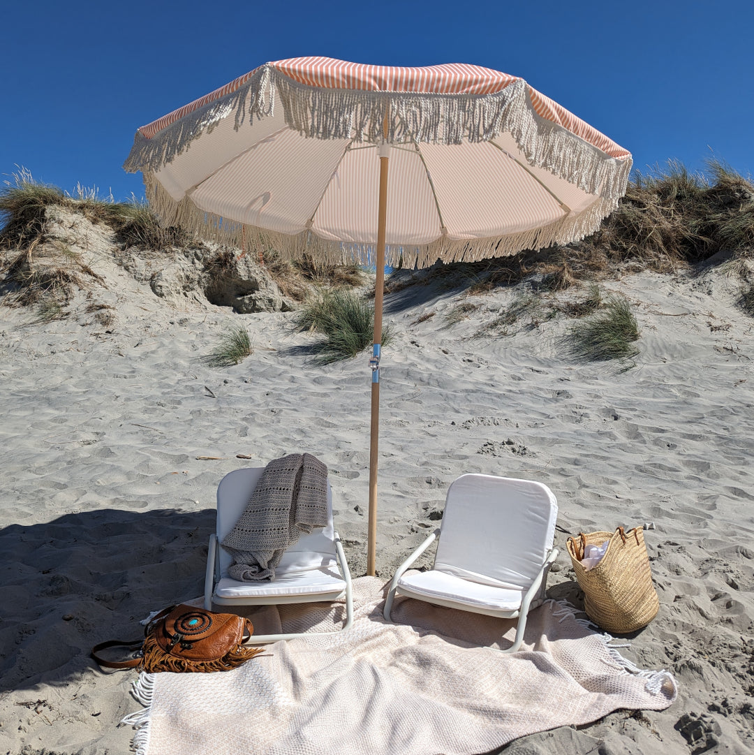 The Southbourne: Peach Striped Boho Beach Umbrella