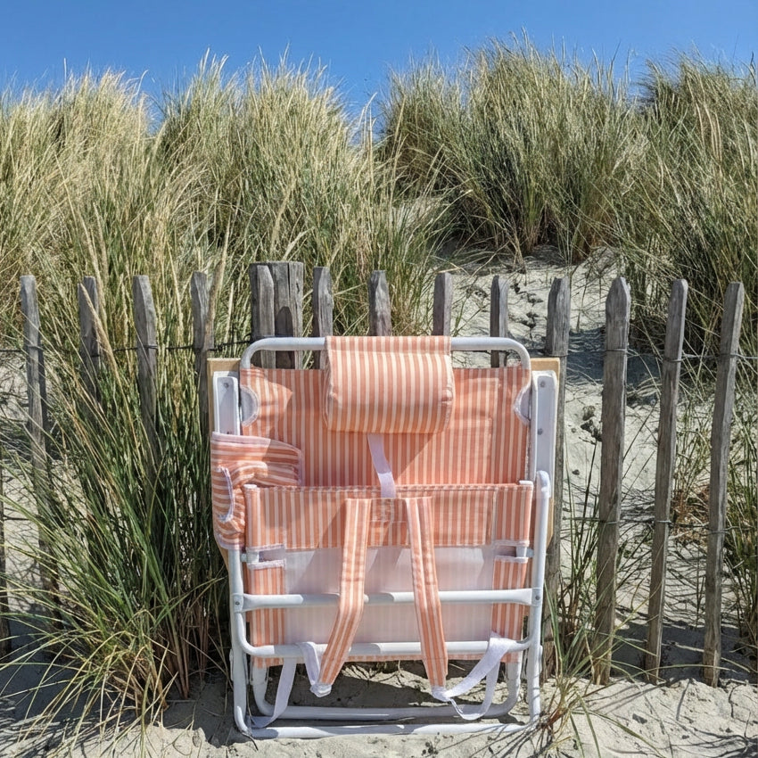 The Southbourne: Peach Striped Backpack Beach Chair