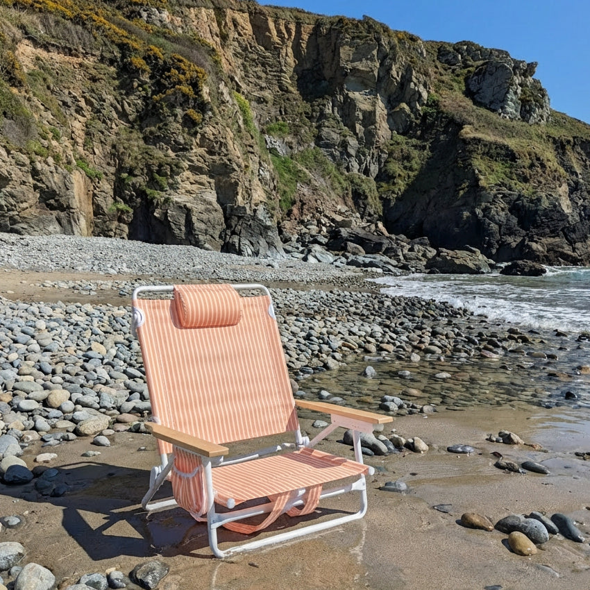 The Southbourne: Peach Striped Backpack Beach Chair