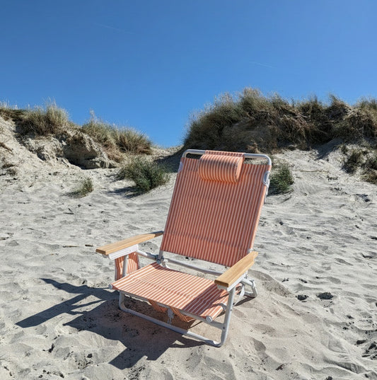 The Southbourne: Peach Striped Backpack Beach Chair