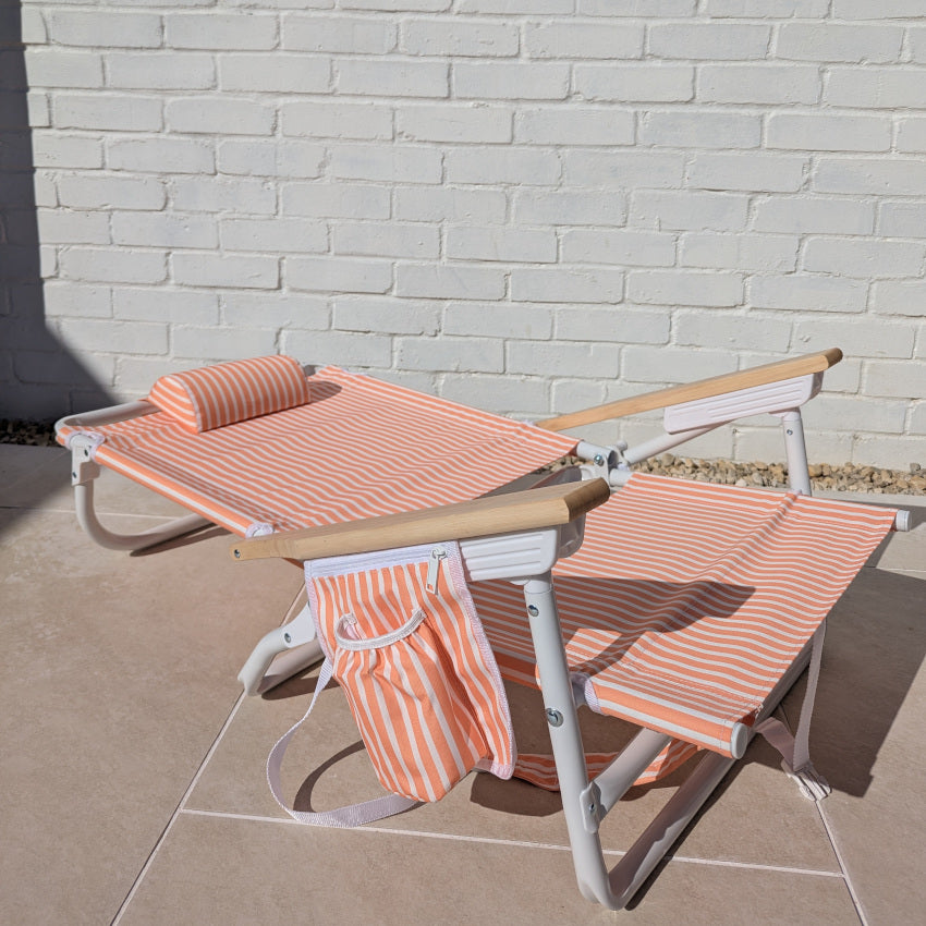 The Southbourne: Peach Striped Backpack Beach Chair