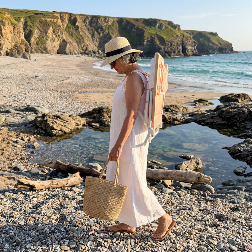 The Southbourne: Peach Striped Backpack Beach Chair
