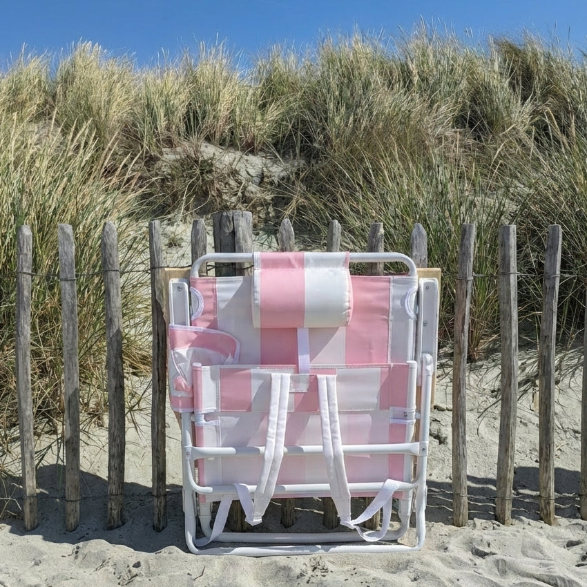 The Camber Sands: Pink Striped Backpack Beach Chair