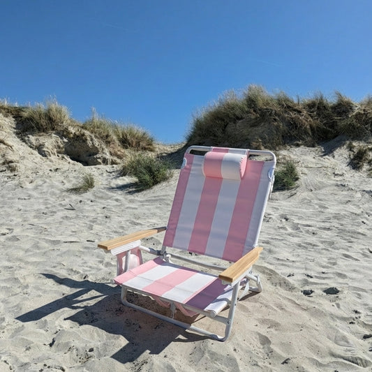 The Camber Sands: Pink Striped Backpack Beach Chair