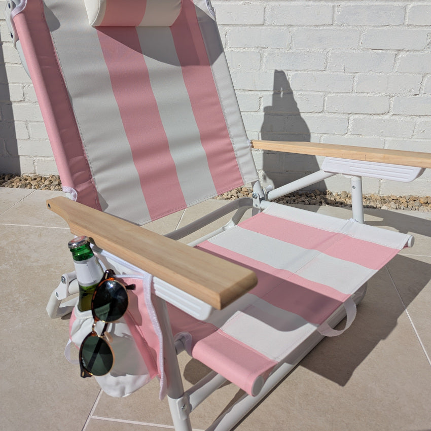 The Camber Sands: Pink Striped Backpack Beach Chair