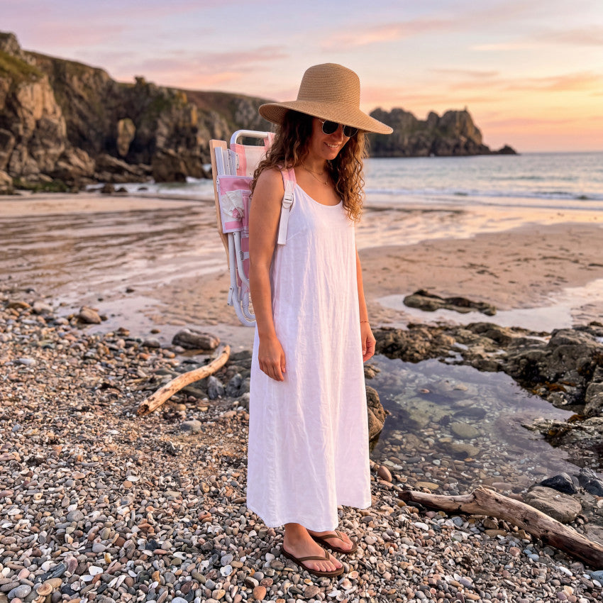 The Camber Sands: Pink Striped Backpack Beach Chair