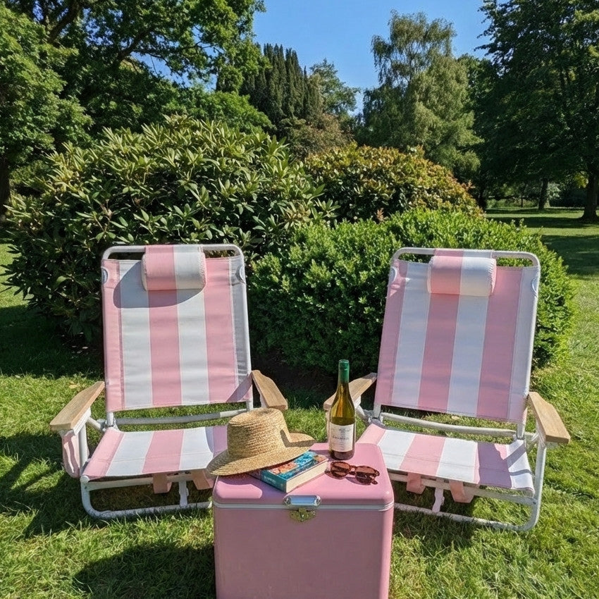 The Camber Sands: Pink Striped Backpack Beach Chair
