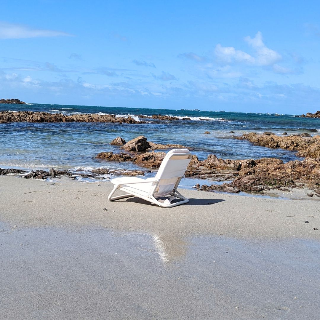 The Witterings: White Boho Beach Umbrella & Beach Chair Set