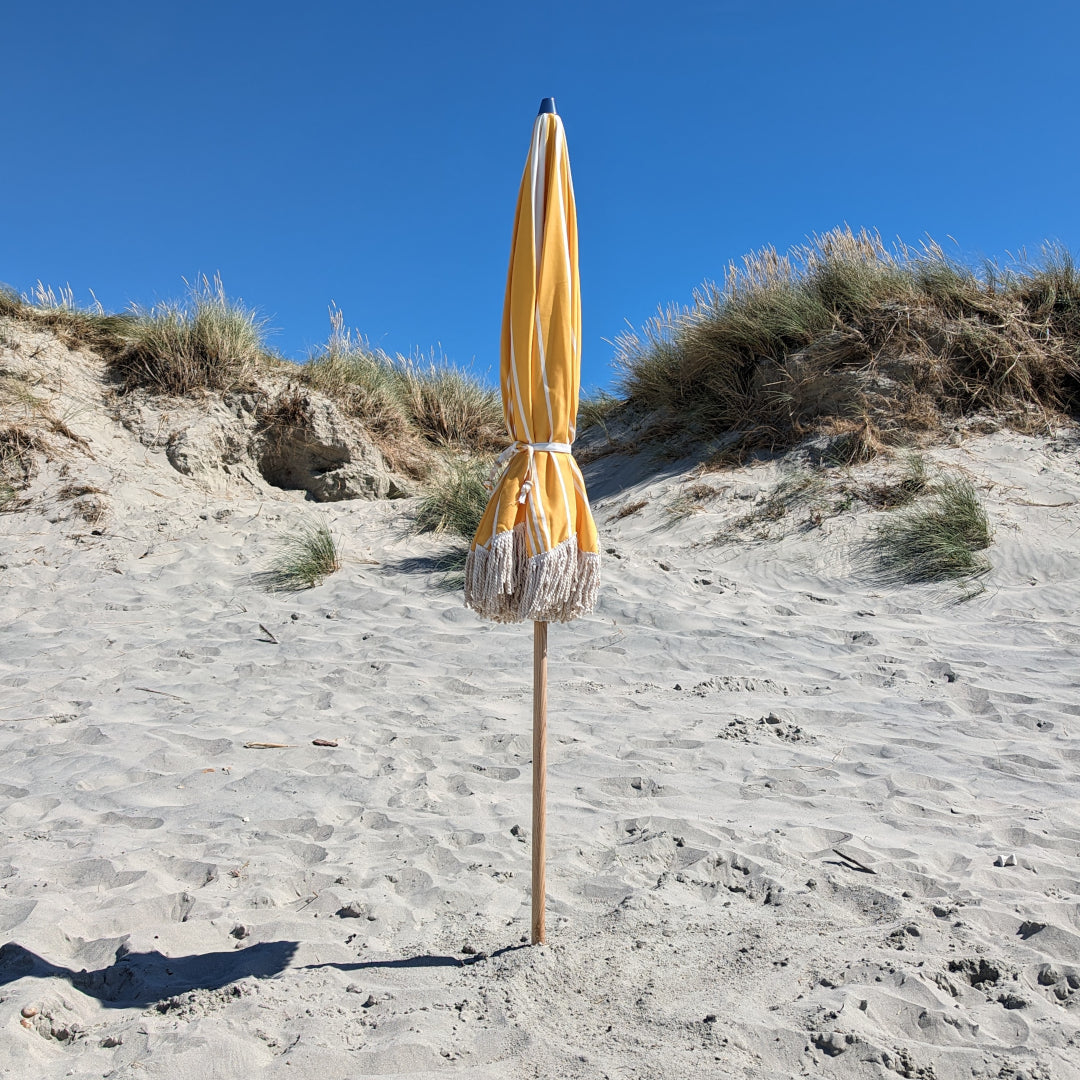 The Margate: Yellow Striped Boho Beach Umbrella