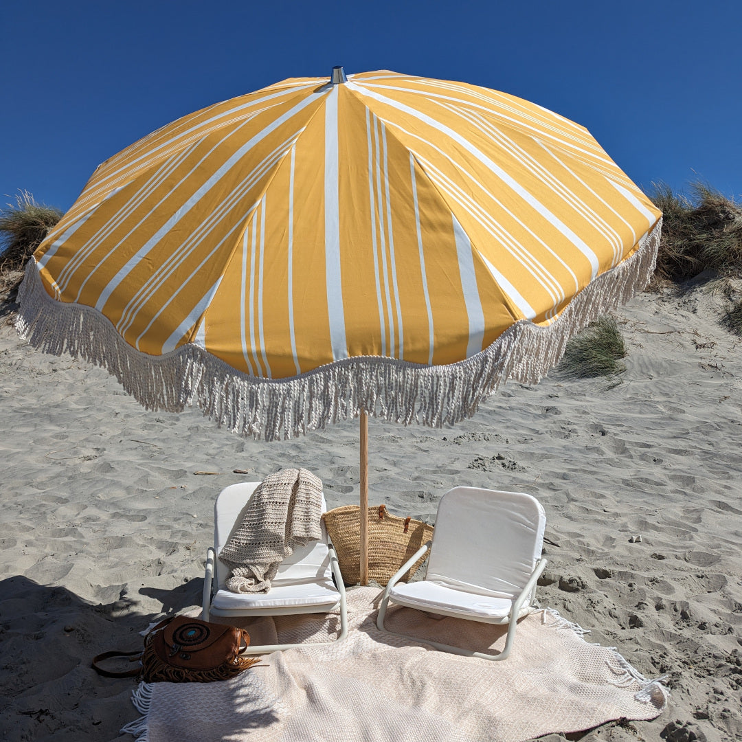 The Margate: Yellow Striped Boho Beach Umbrella
