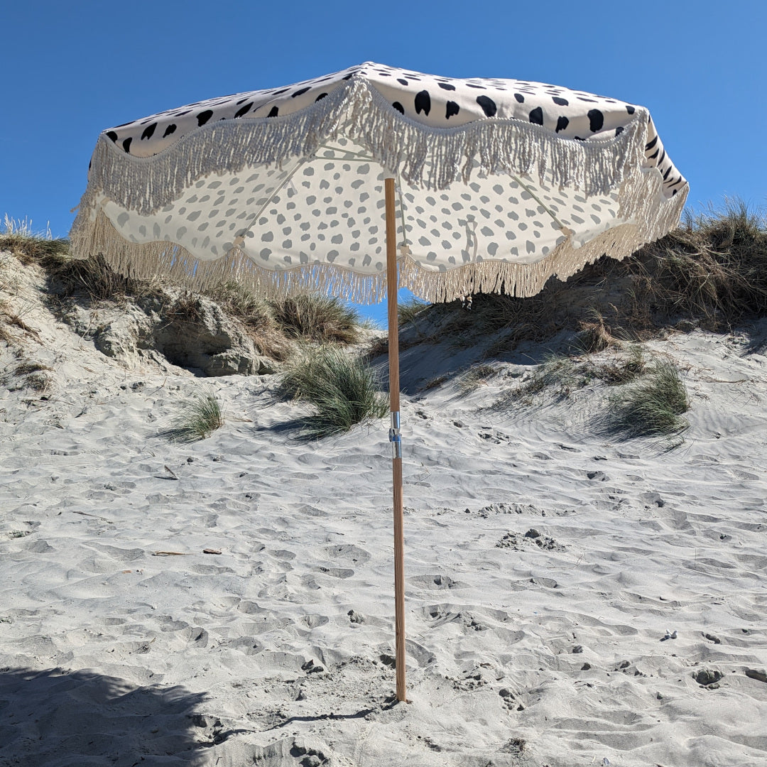 The Woolacombe: Black Spotted Boho Beach Umbrella